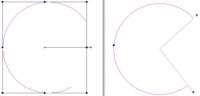 Figure 5: Two different grips editing modes in TurboCAD: Select mode at left, and Edit mode at right.