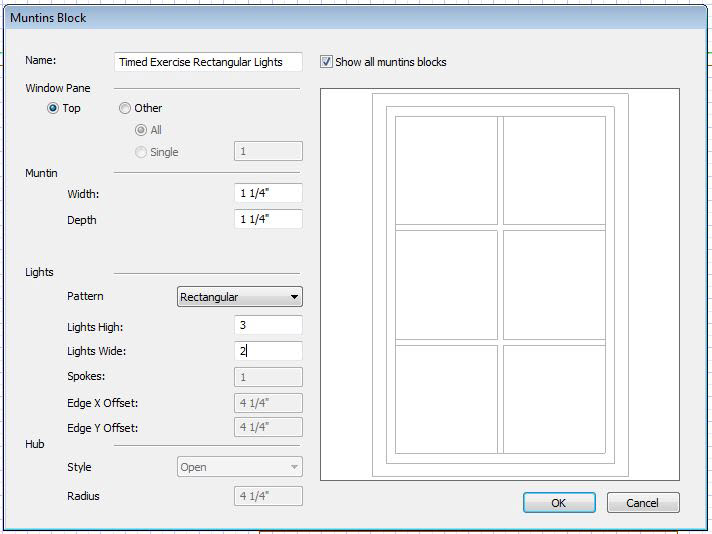Figure 11: Muntins Parameters dialog box is almost identical to the one in AutoCAD Architecture.
