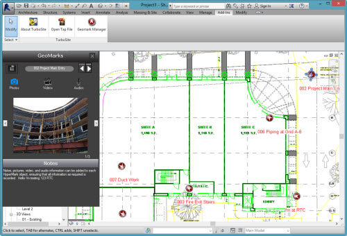 Figure 6: GeoMarks viewer and marks visible in Revit